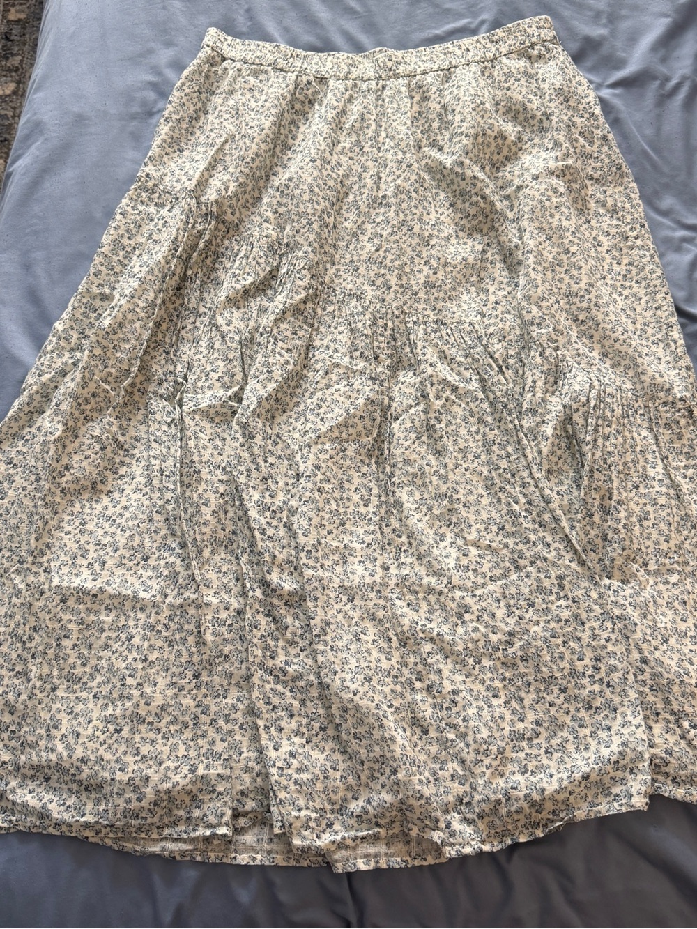 American Eagle Outfitters Cream Maxi Skirt with Light Blue Floral Print